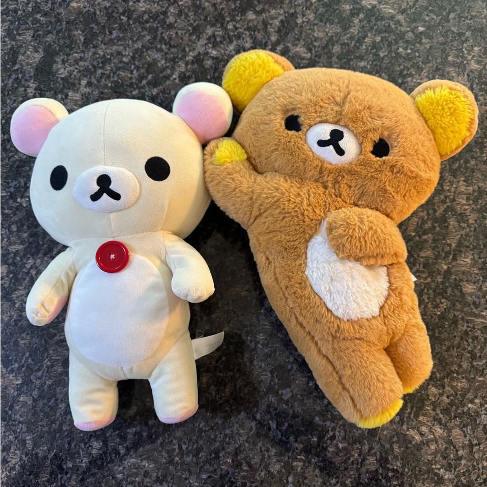 San-X Rilakkuma Lay Down Plush Toy Collectible W/ Zipper &‎ Red Button Bear